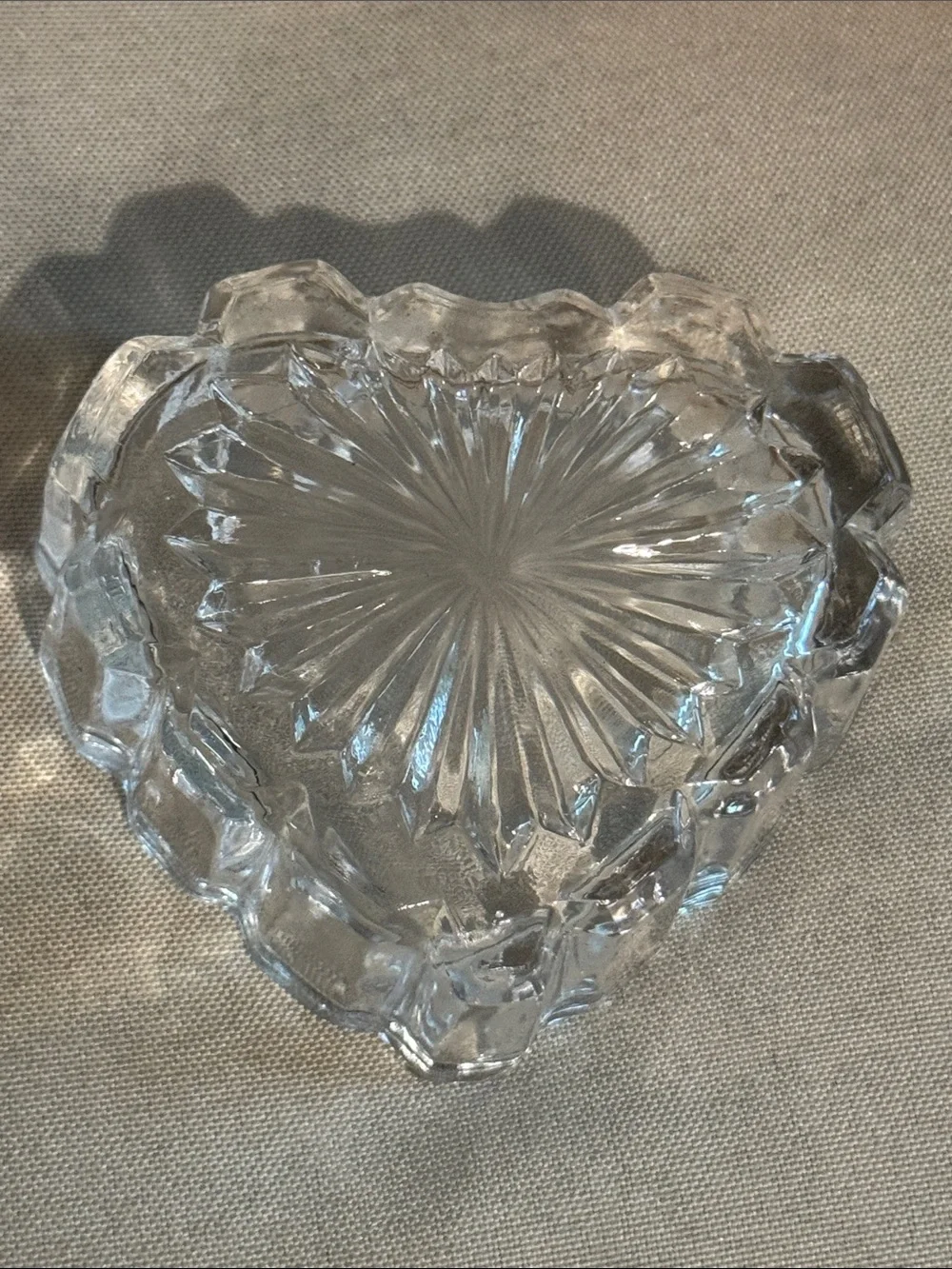 Vintage Crystal Heart Trinket Ring Dish 3.5”